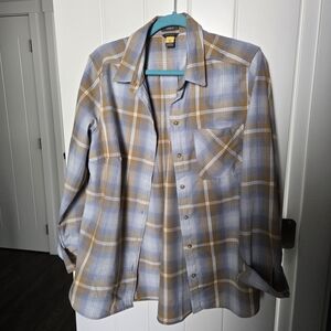 Blue and Tan Plaid Button-Up Shirt
